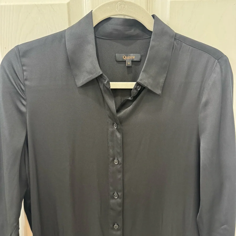 Quince black stretch washable silk shirtdress size small- NWOT - Picture 13 of 16